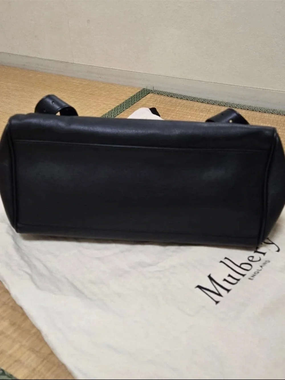 Mulberry Black Leather Satchel with White Trim